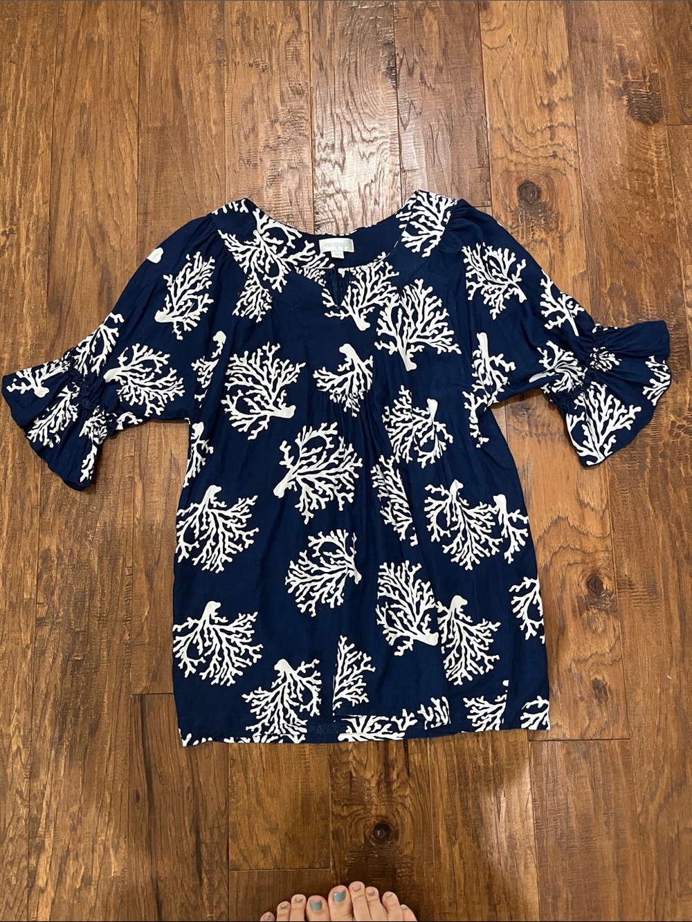 escapada Navy and White Coral-Print Tunic